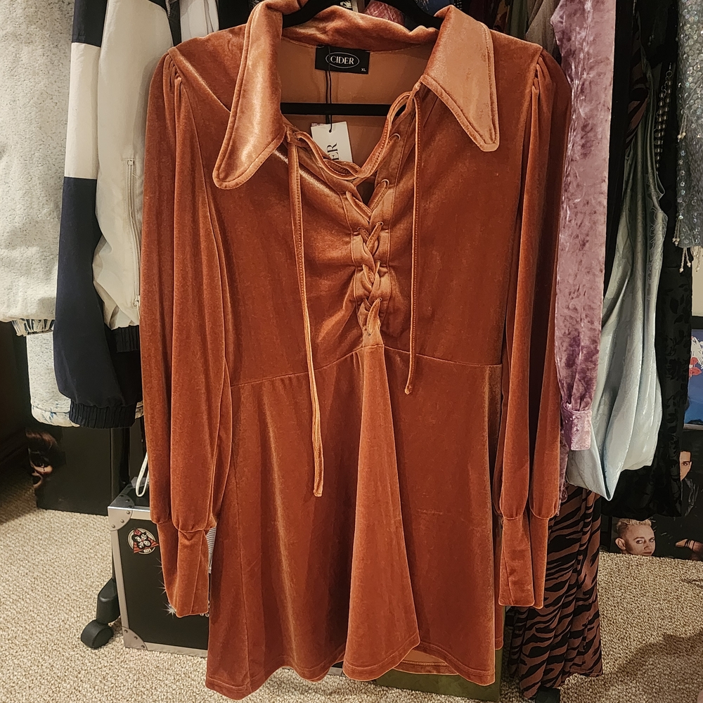 Cider Copper Velvet Lace-Up Top